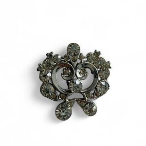 Vintage Silver Brooch with Crystal Accents